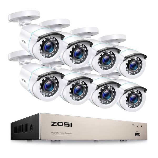 H.265 Plus 8-Channel 3K-Lite DVR Home Security Camera System with 8 Wired 1080P FHD Outdoor Bullet Cameras White