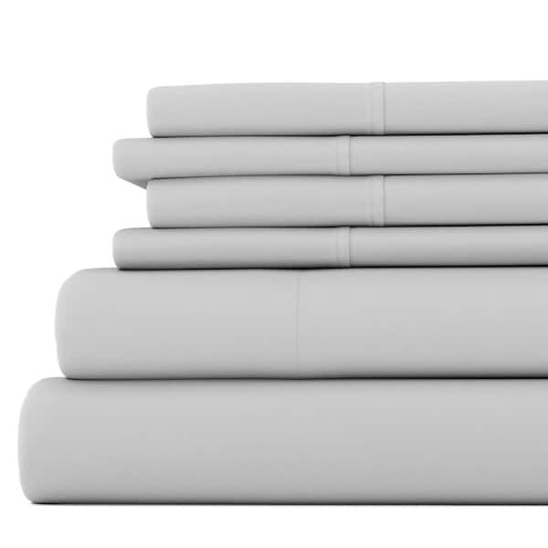 Becky Cameron 6-Piece Light Gray Solid Microfiber Queen Sheet Set