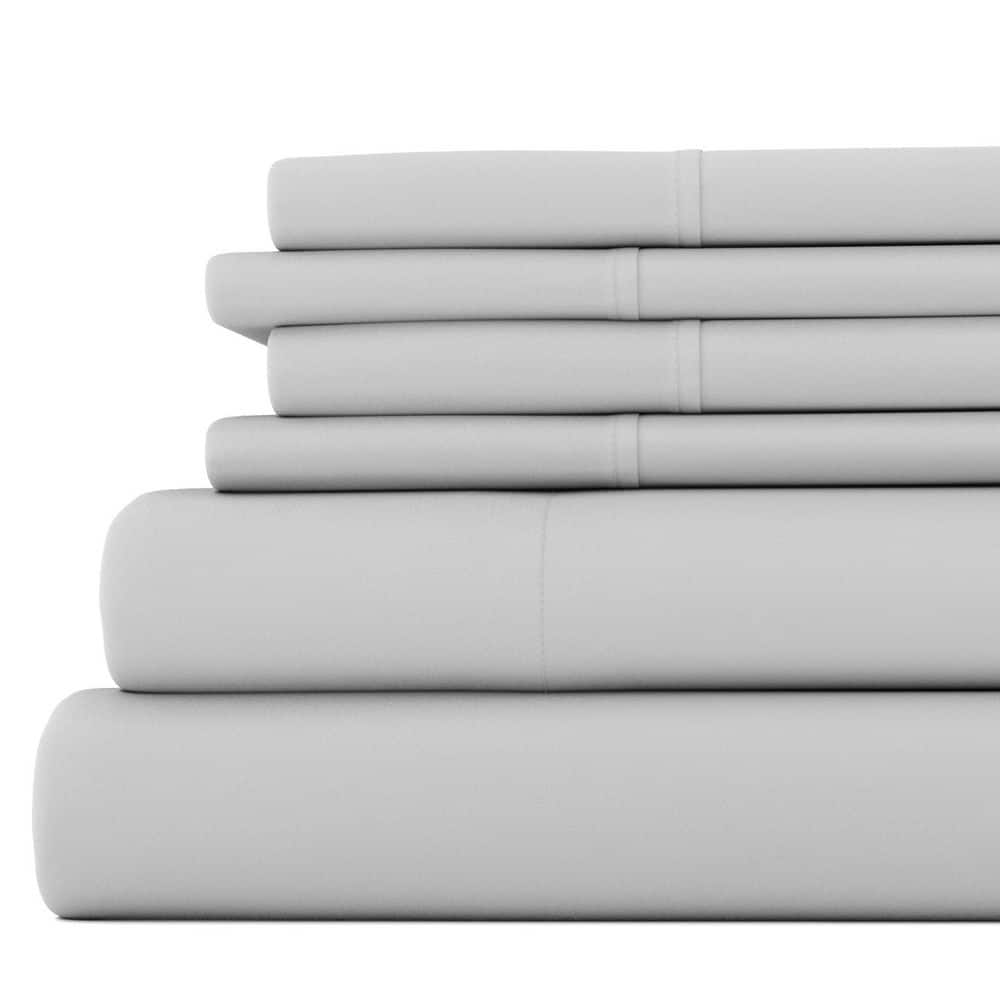 Becky Cameron 6Piece Light Gray Solid Microfiber Twin XL Sheet Set IEH