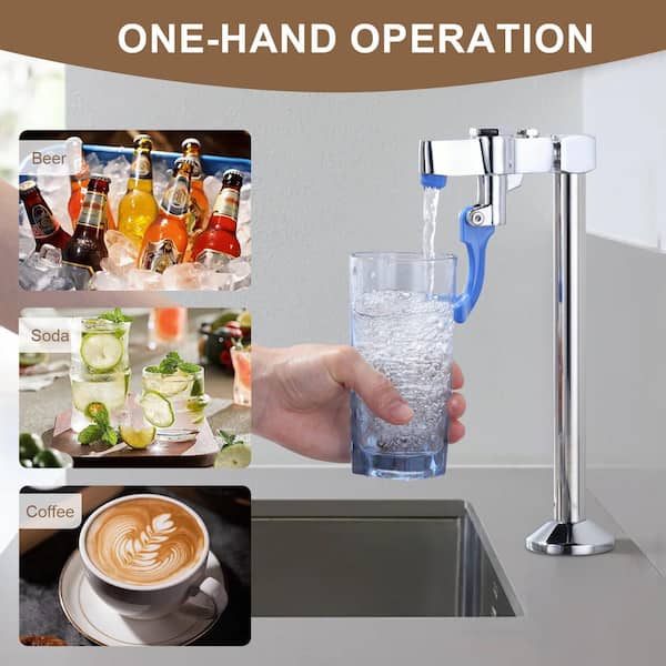 9.2 in. Deck Mount Push Back Water Glass Filler Faucet Brass Drinking Water Faucet for Restaurant Barin Polished Chrome