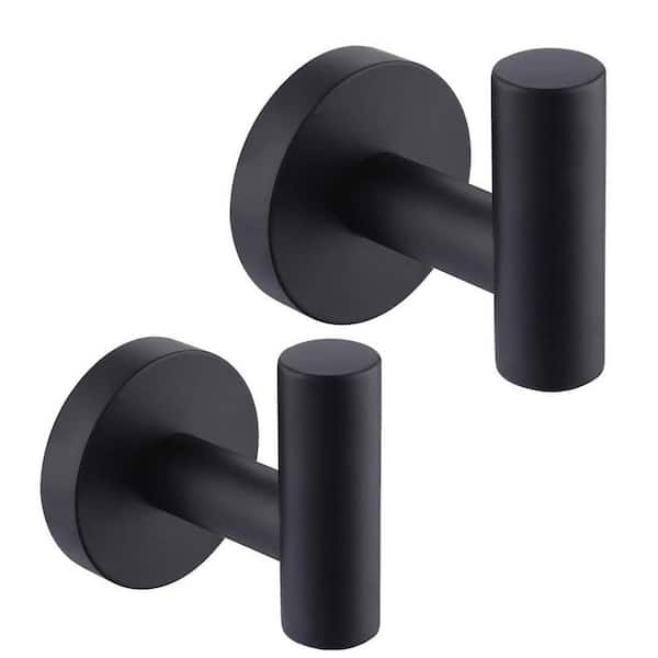 Cubilan Wall Mounted Round Shaped Stainless Steel Bathroom Towel J-Hook Robe Hanger in Matte Black