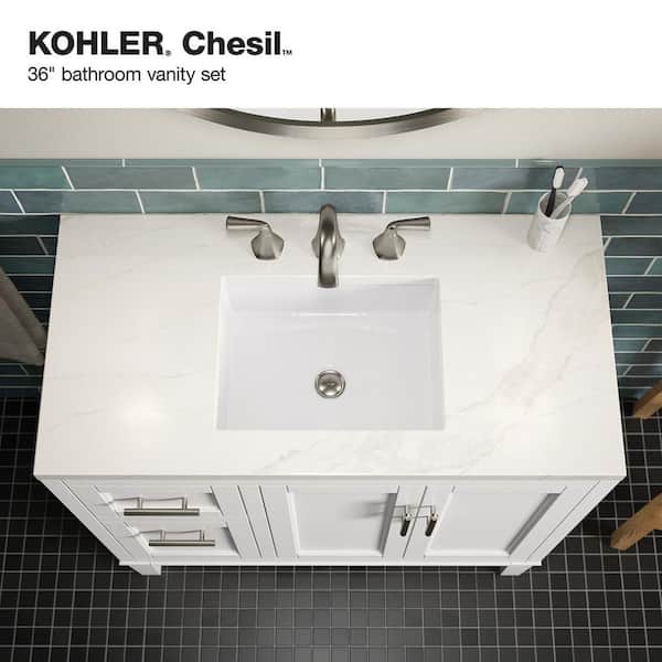 KOHLER Chesil 36in. Single Sink Freestanding White Bath Vanity with Bianco Bella Quartz Top Assembled