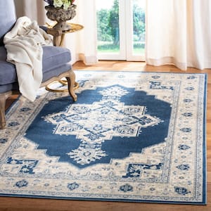 Brentwood Navy/Cream Doormat 3 ft. x 5 ft. Floral Medallion Border Area Rug