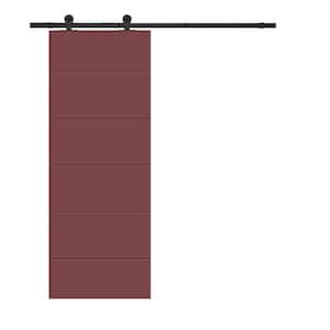 Modern Classic Series 30 in. x 80 in. Maroon Stained Composite MDF Paneled Interior Sliding Barn Door with Hardware Kit