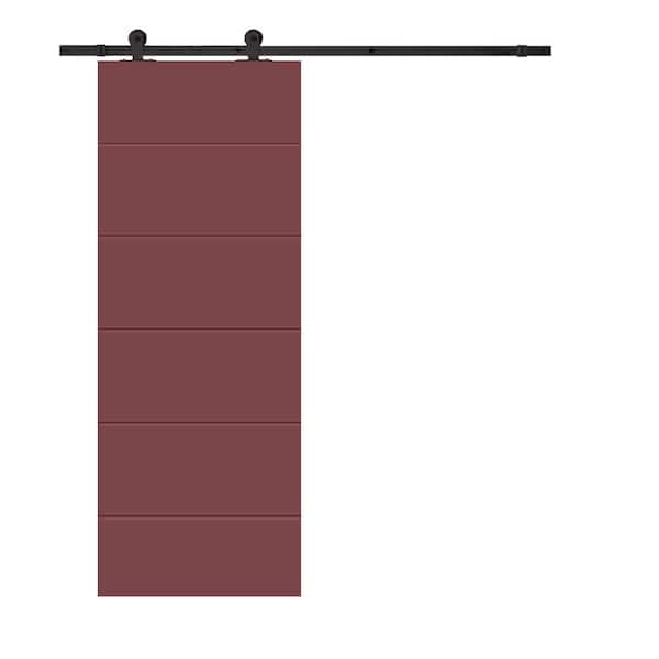 CALHOME Modern Classic Series 30 in. x 80 in. Maroon Stained Composite MDF Paneled Interior Sliding Barn Door with Hardware Kit