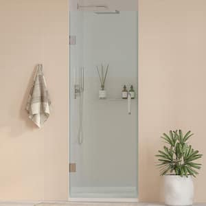 Nirvana 30.5 in. - 30.75 in. W x 76 in. H Frameless Pivot Hinged Shower Door in Brushed Nickel with 3/8 in. Clear Glass