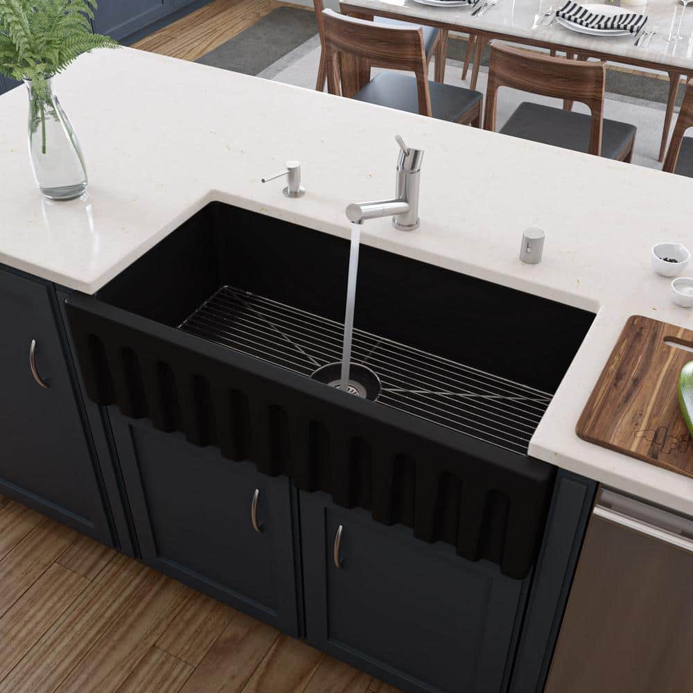 36'' Black Matte Fireclay Farmhouse Single Bowl Kitchen Sink