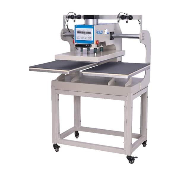 Unbranded 16 in. x 24 in. Pneumatic Up Sliding Dual Platen Heat Press Machine with Infrared Positioning, White Plus Blue