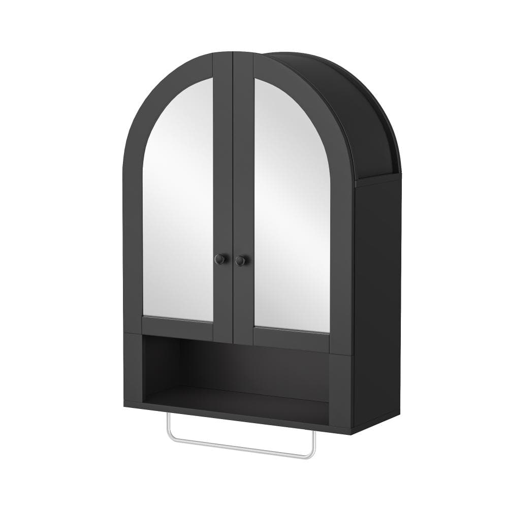 23.7 in. W × 32.7 in. H Black Arched Wall Mounted Bathroom Medicine Cabinet with Mirrored Doors price history on PriceWatchPro