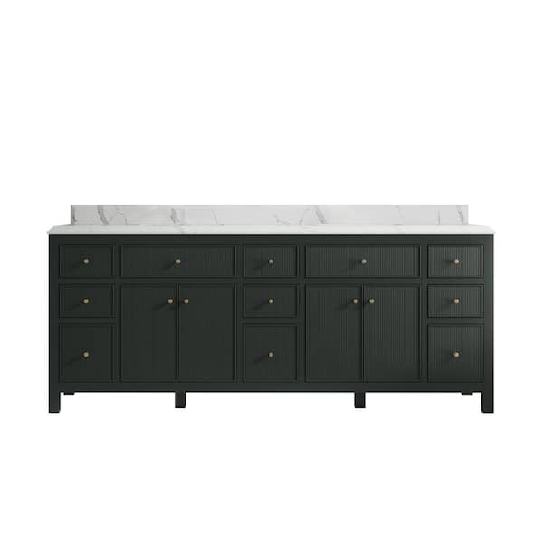 Willow Collections Sonoma 84 in. W x 22 in. D x 36 in. H Double Sink Bath Vanity in Dark Green with Cove Edge Calacatta Quartz Top