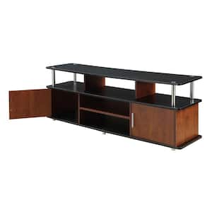 59 in. Black and Cherry Wood Particle Board TV Stand 60 in. with Doors