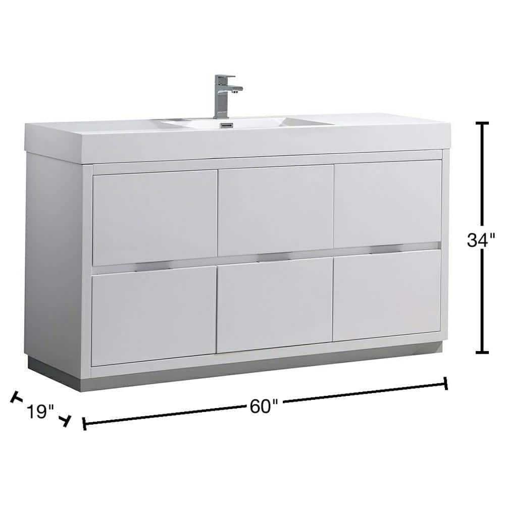 Glossy White 60" Modern Freestanding Vanity with Man-Made Stone Top