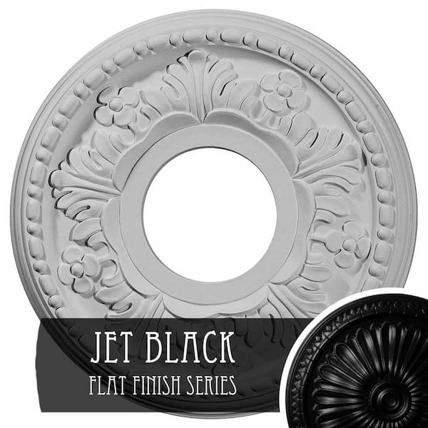 Ekena Millwork 7/8" x 11-7/8" x 11-7/8" Polyurethane Helene Ceiling Medallion, Hand-Painted Jet Black
