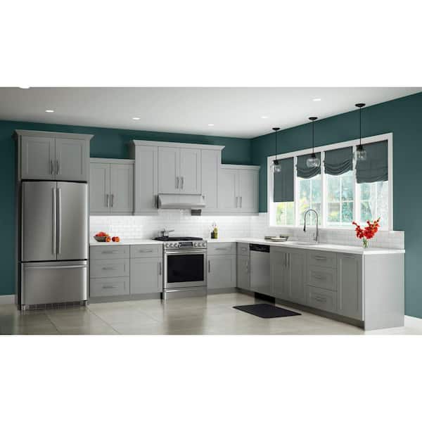 Contractor Express Cabinets Arlington Veiled Gray Plywood Shaker Stock Assembled Base Kitchen Cabinet Soft Close 12 in W x 24 in D x 34.5 in H