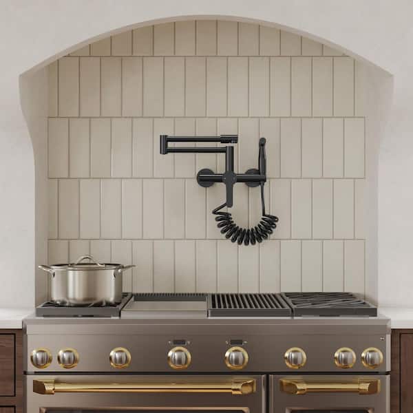 16.5 in. 1-Handle 360° Swing Wall Mounted Pot Filler Kitchen Faucet with Retractable Handheld Spray in Matte Black