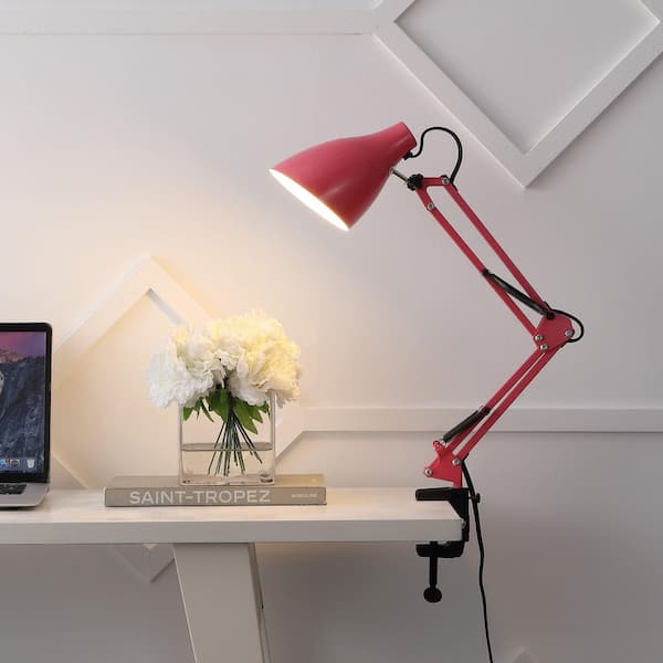 JONATHAN Y Odile 28.5 in. Pink Classic Industrial Adjustable Articulated Clamp-On LED Task Lamp