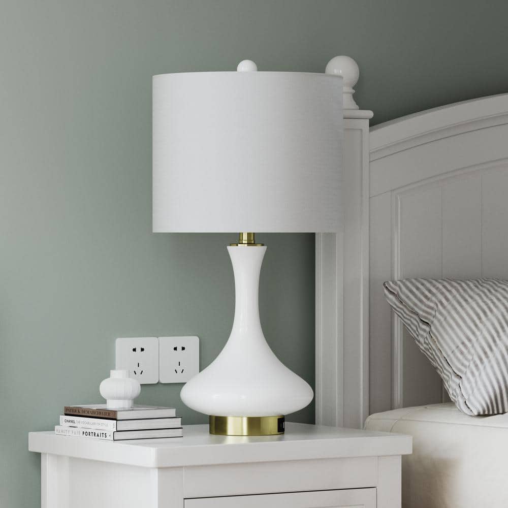 Sacramento 23.5 in. White Modern Dimmable Ceramic Bedroom Living Room Bedside Desk Nightstand Table Lamps Usb Port price history on PriceWatchPro