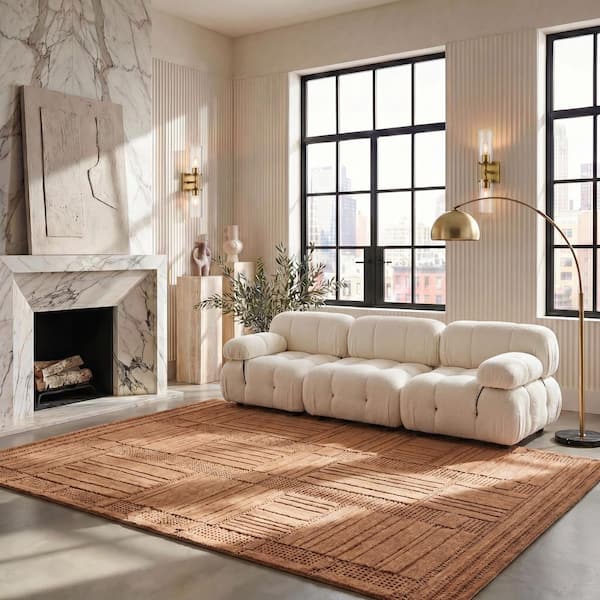Harvest 8 ft. x 10 ft. Rust Rustic Modern Patchwork Area Rug