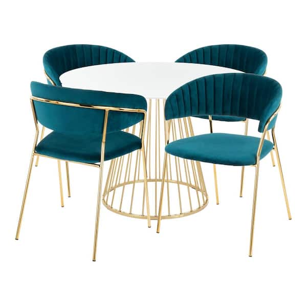 Lumisource Canary-Tania 5-Piece in Teal Velvet Gold Dining Set