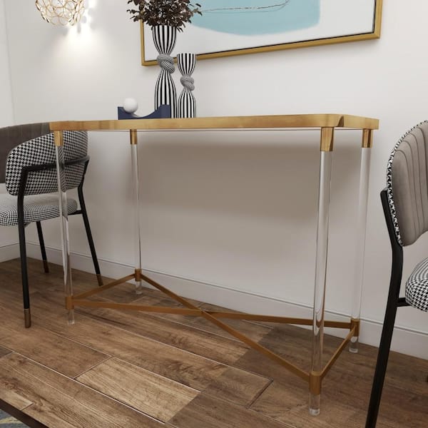 Magnus Multi Level Gold Steel Glass Console Table