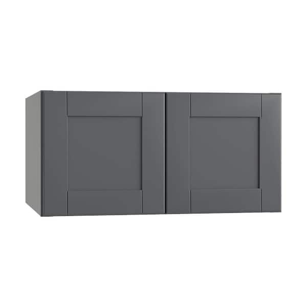 Home Decorators Collection Washington 30 in. W x 24 in. D x 15 in. H Assembled Plywood Wall Kitchen Cabinet in Valiant Onyx with Soft Close Doors