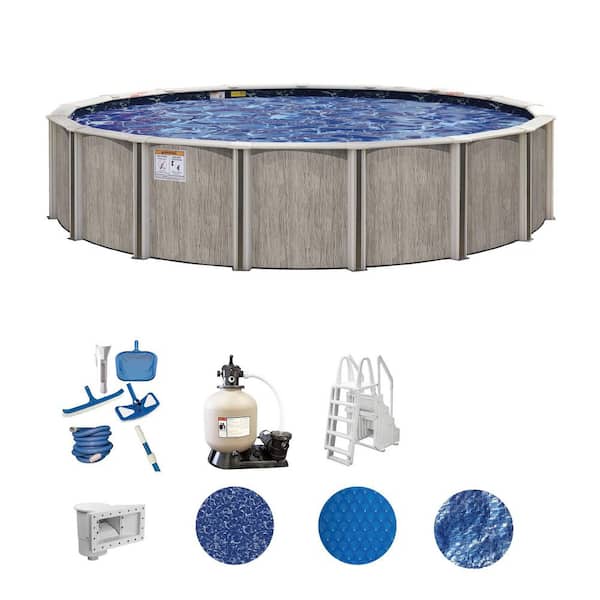 Aspen Wood 24 ft. Round 54 in. Deep Above Ground Deluxe Hard Sided Pool Package