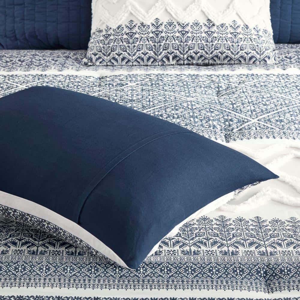 Full Blue Cotton Reversible Comforter Set