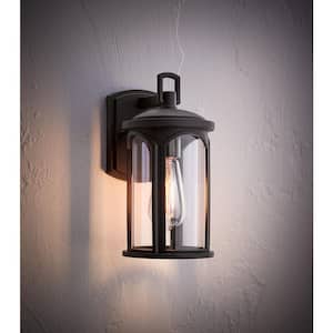 Faywood 1-Light 11 in. Matte Black Outdoor Wall Lantern with Clear Glass