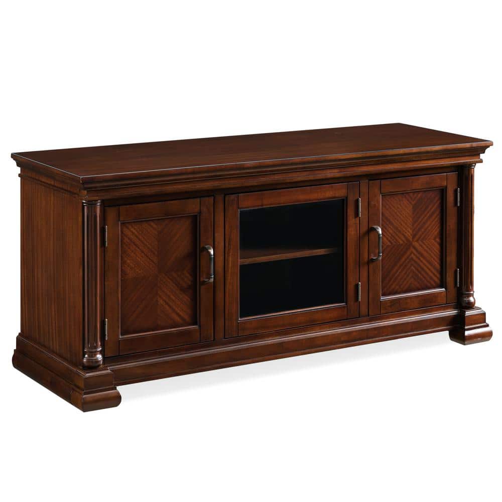 Leick Home Riley Holliday 54 in. Cherry Corvino TV Console Stand with 3 Doors and Storage Fits