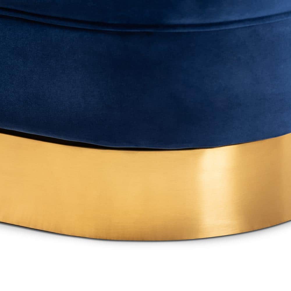 Royal Blue Velvet Barrel Swivel Accent Chair with Brushed Gold Base