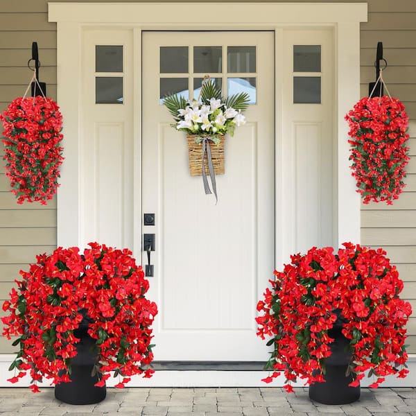 0.3 in. 23 in. Red Artificial Morning Glory Vine 4 Pack Faux Silk