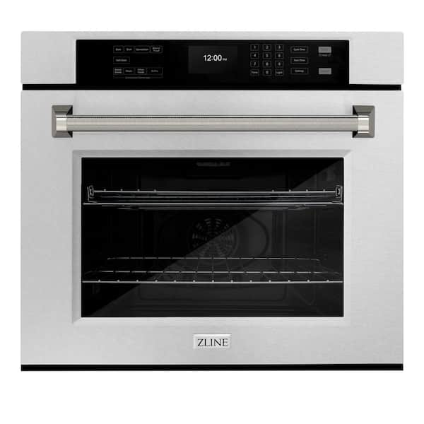 Autograph 30 in. True Convection Single Wall Oven with Air Fry in Satin Steel with Polished Nickel Helix Handle