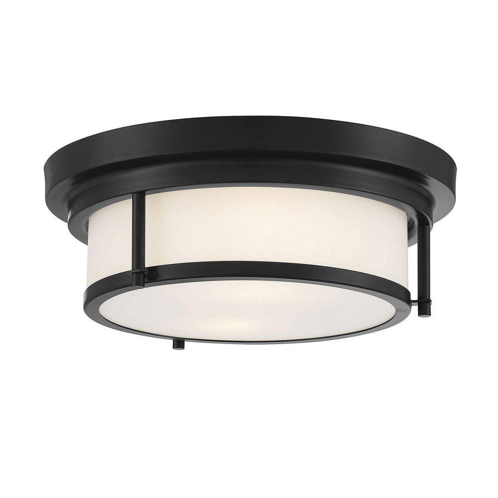 Matte Black Nickel-Accented 2-Light Flush Mount Ceiling Fixture