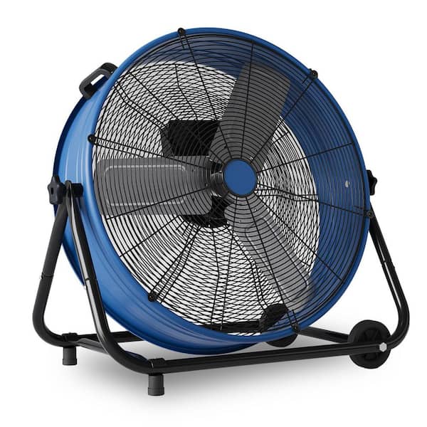 24 in. 3 Fan Speeds Portable Drum Fan in Blue, 8800 CFM with Tiltable Head and Wheels