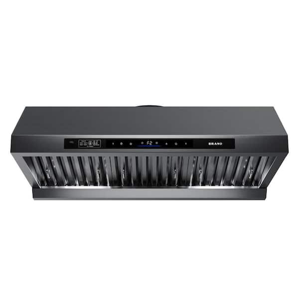 36 in. 1200 CFM Under Cabinet Range Hood Wall Mount PVD Stainless Steel Ducted Kitchen Hood Voice Control, Black