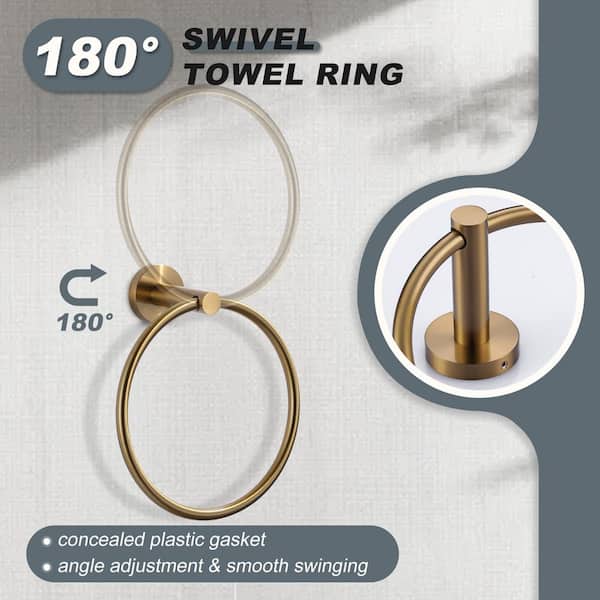 6-Piece Wall Mounted Stainless Steel Bath Hardware Set with Towel Bars,Towel Ring,Towel Hooks in Brushed Gold