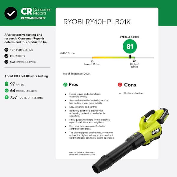 40V HP Brushless Whisper Series 180 MPH 800 CFM Cordless Battery Leaf Blower (Tool Only)