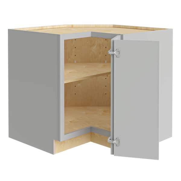 Home Decorators Collection Newport 33 in. W x 24 in. D x 34.5 in. H Assembled Plywood Corner Easy Reach Base Kitchen Cabinet in Pearl Gray RH