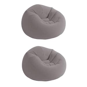 Inflatable Contoured Corduroy Beanless Bag Lounge Chair, Gray (2 Pack)