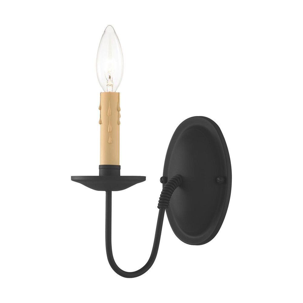 Transitional Black Steel 1-Light Wall Sconce with Dimmable Candelabra