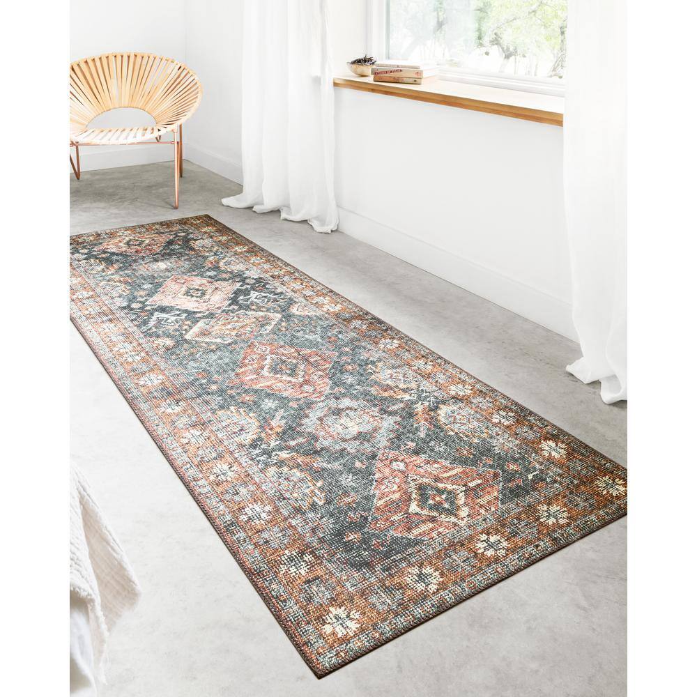 Skye Blue and Rust 6' x 9' Reversible Oriental Rug