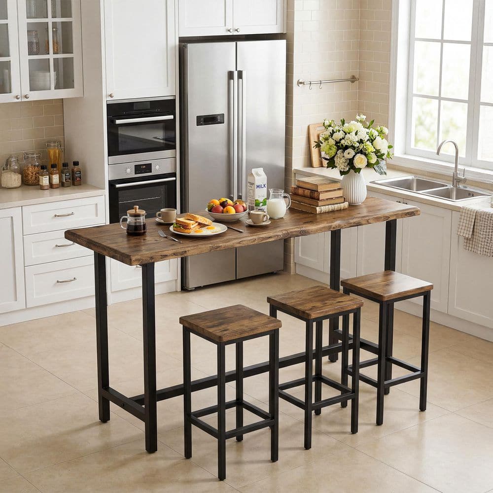BYBLIGHT Kearsten 35.4 in. H Rectangle Solid Wood Bar Table with Black ...