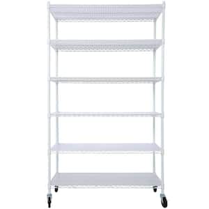84 in. H x 48 in. L x 20 in. D 6-Shelf White Metal Pantry Organizer Wheels Shelf Liners, Storage Wire Rack