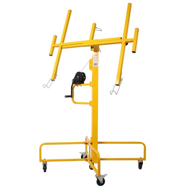 Yellow 16 ft. Steel Drywall Panel Hoist Panel Lift Rolling Jack Lifter with Caster Wheel, 150 lbs. Load Capacity