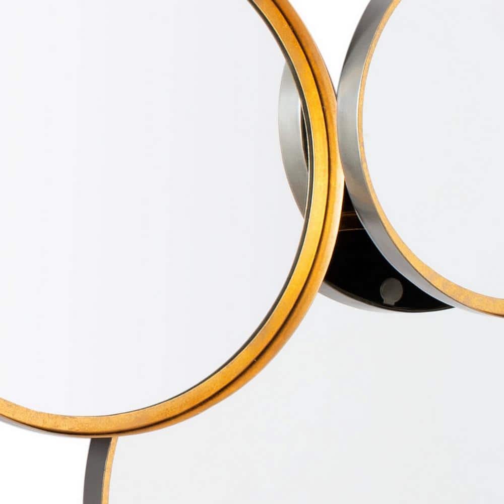 Mid-Century Mod Round Wood Mirror with Gold Foil Accents, Set of 3