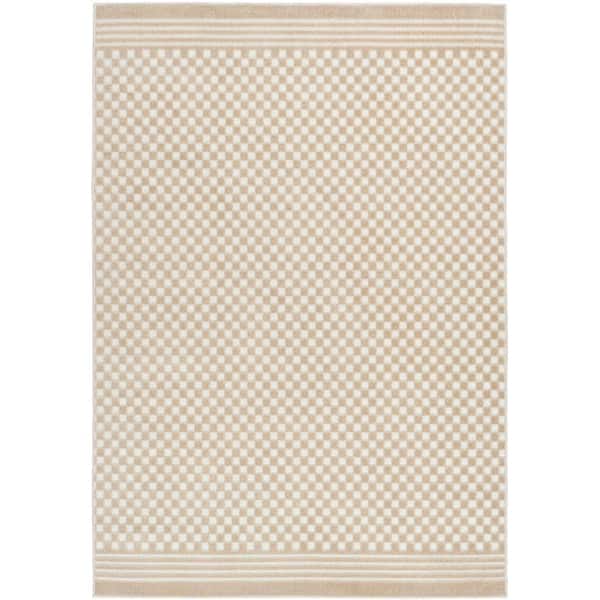 Nourison Casual Beige 4 ft. x 6 ft. Checker Contemporary Area Rug