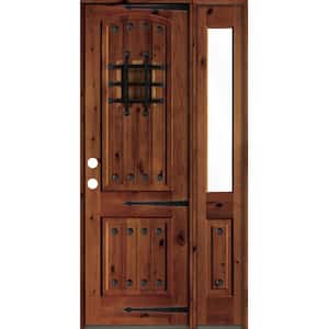 44 in. x 96 in. Medit. Knotty Alder Right-Hand/Inswing Clear Glass Red Chestnut Stain Wood Prehung Front Door w/RHSL