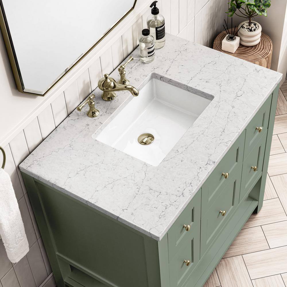 Smokey Celadon Green Solid Wood Single Vanity Base with Brass Knobs