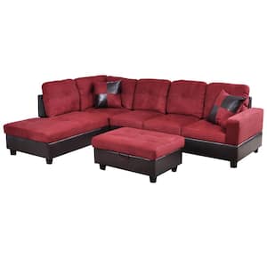 103.5 in. W Microfiber Sectional Sofa in Cherry Red with Ottoman