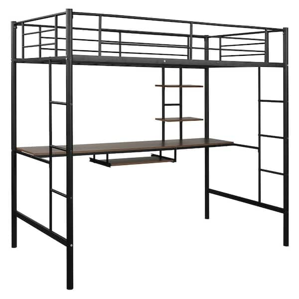 aisword Black Twin Loft Bed with Desk and Shelf Space Saving Design ...